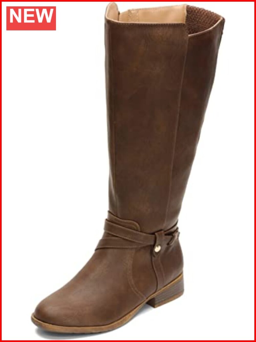 Faux Leather Knee-High Block Heel Boots Comfort Cushion Riding Boot
